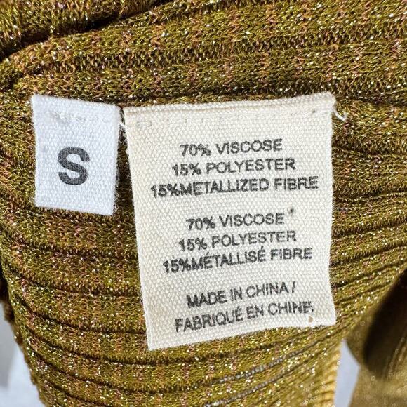 Ulla Johnson Dax Puff Sleeve Crew Neck Ribbed Metallic Ombre Gold Small - Picture 5 of 11